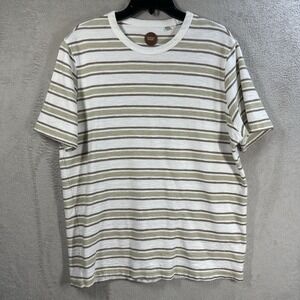Common People Striped Textured Short Sleeve Shirt Men's L Cotton Relaxed Fit